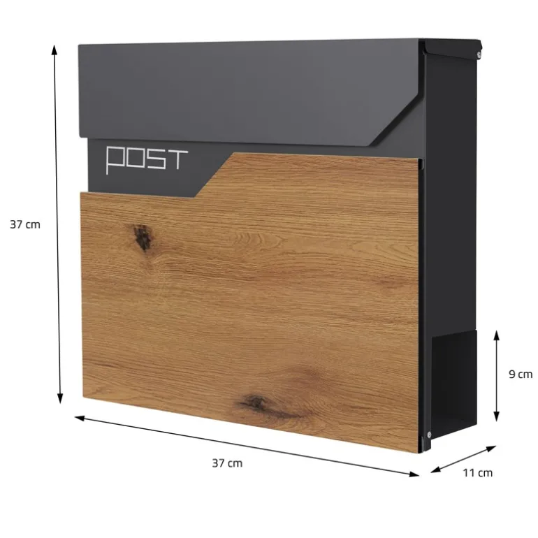 Standbriefkasten mit Zeitungsfach 37x37x11 cm Anthrazit/Holzoptik aus Edelstahl ML-Design