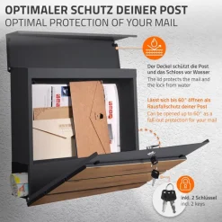 Standbriefkasten mit Zeitungsfach 37x37x11 cm Anthrazit/Holzoptik aus Stahl ML-Design, Modernes Diagonales Design, Standhöhe 120 cm Silber