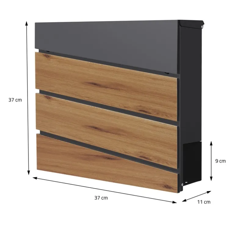 Standbriefkasten mit Zeitungsfach 37x37x11 cm Anthrazit/Holzoptik aus Stahl ML-Design, Modernes Diagonales Design, Standhöhe 120 cm Silber