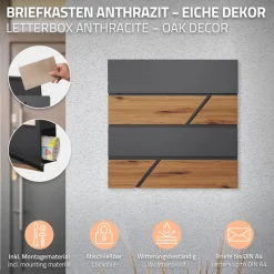 Standbriefkasten mit Zeitungsfach 37x37x11 cm Anthrazit/Holzoptik aus Stahl ML-Design, Modernes Horizontales Design Standhöhe 120cm Silber