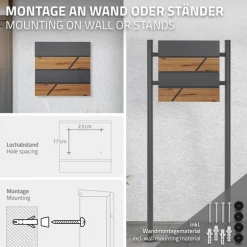 Standbriefkasten mit Zeitungsfach 37x37x11 cm Anthrazit/Holzoptik aus Stahl ML-Design, Modernes Horizontales Design Standhöhe 120cm Silber