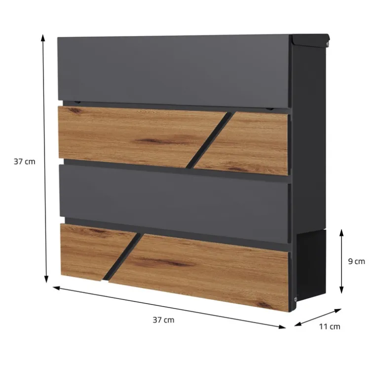 Standbriefkasten mit Zeitungsfach 37x37x11 cm Anthrazit/Holzoptik aus Stahl ML-Design, Modernes Horizontales Design Standhöhe 120cm Silber