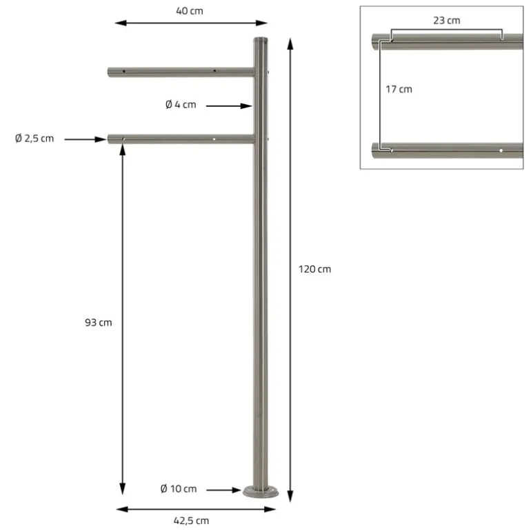 Standbriefkasten mit Zeitungsfach 37x37x11 cm Anthrazit/Holzoptik aus Stahl ML-Design, Modernes Horizontales Design Standhöhe 120cm Silber