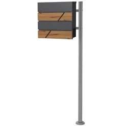 Standbriefkasten mit Zeitungsfach 37x37x11 cm Anthrazit/Holzoptik aus Stahl ML-Design, Modernes Horizontales Design Standhöhe 120cm Silber