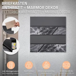 Standbriefkasten mit Zeitungsfach 37x37x11 cm Anthrazit/Marmoroptik aus Stahl ML-Design