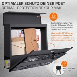 Standbriefkasten mit Zeitungsfach 37x37x11 cm Anthrazit/Marmoroptik aus Stahl ML-Design