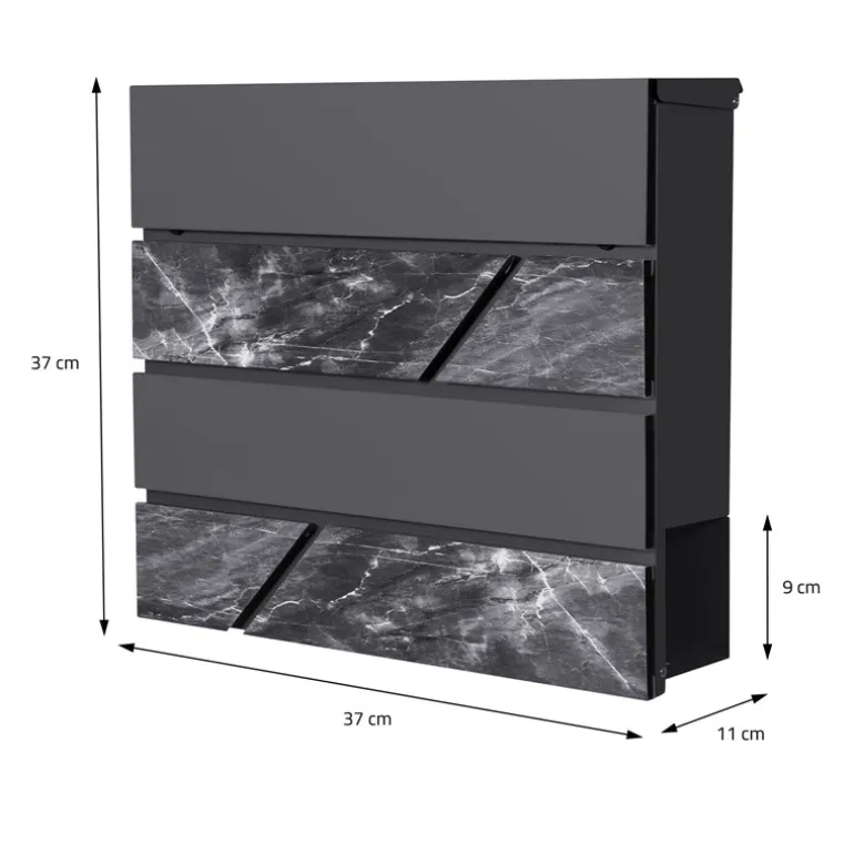 Standbriefkasten mit Zeitungsfach 37x37x11 cm Anthrazit/Marmoroptik aus Stahl ML-Design