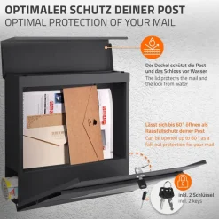 Standbriefkasten mit Zeitungsfach 37x37x11 cm Anthrazit/Silber aus Edelstahl ML-Design