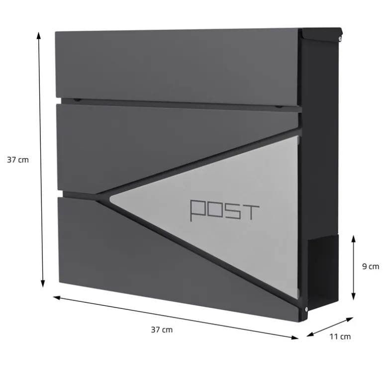Standbriefkasten mit Zeitungsfach 37x37x11 cm Anthrazit/Silber aus Edelstahl ML-Design
