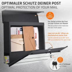 Standbriefkasten mit Zeitungsfach 37x37x11 cm Anthrazit/Weiß-Marmoroptik aus Stahl ML-Design, Modernes Diagonales Design, Standhöhe 120 cm Silber
