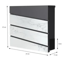 Standbriefkasten mit Zeitungsfach 37x37x11 cm Anthrazit/Weiß-Marmoroptik aus Stahl ML-Design, Modernes Diagonales Design, Standhöhe 120 cm Silber