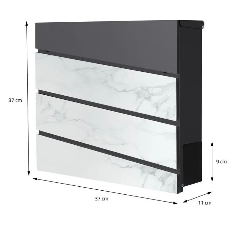 Standbriefkasten mit Zeitungsfach 37x37x11 cm Anthrazit/Weiß-Marmoroptik aus Stahl ML-Design, Modernes Diagonales Design, Standhöhe 120 cm Silber