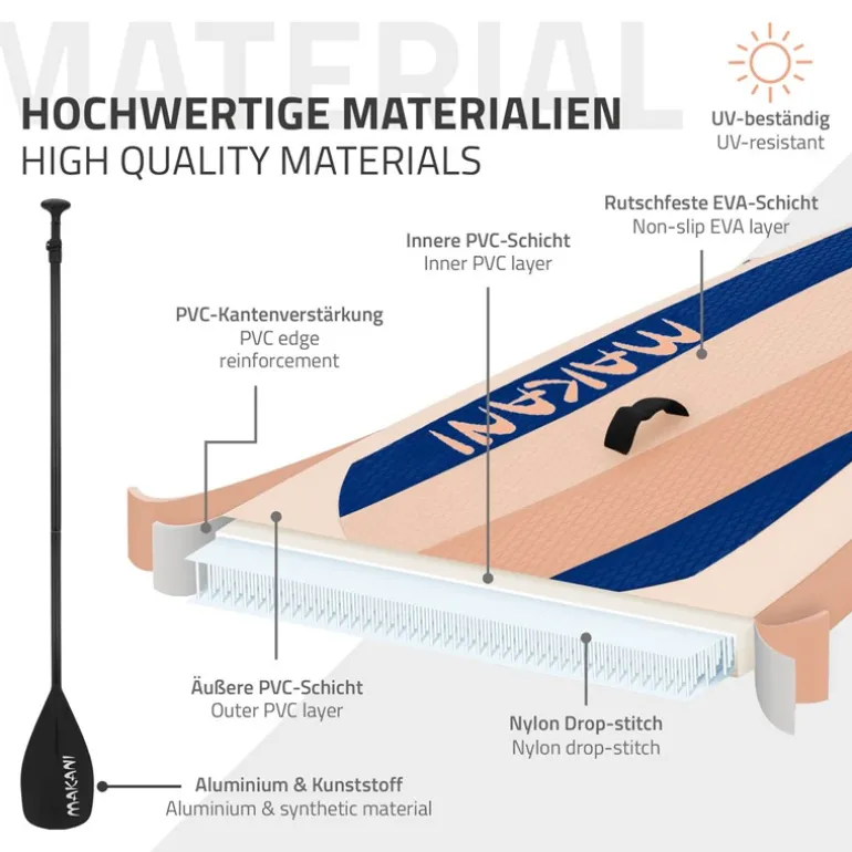 Stand Up Paddle aufblasbares SUP Board Makani 320x80x15 cm in Apricot aus PVC inkl. Pumpe und Tragetasche