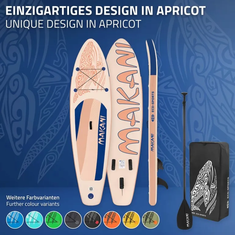 Stand Up Paddle aufblasbares SUP Board Makani 320x80x15 cm in Apricot aus PVC inkl. Pumpe und Tragetasche