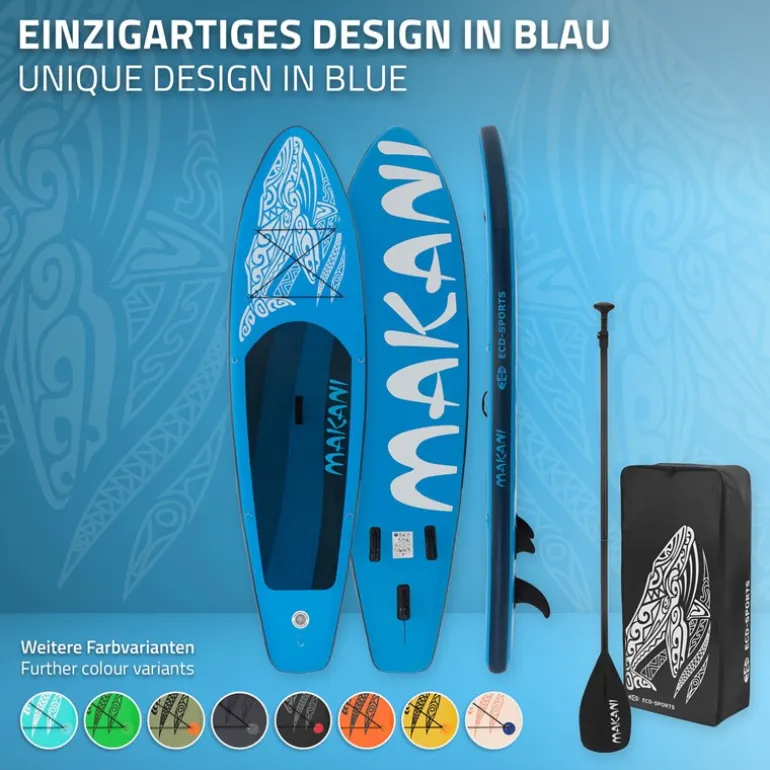 Stand Up Paddle aufblasbares SUP Board Makani 320x80x15 cm in Blau aus PVC inkl. Pumpe und Tragetasche
