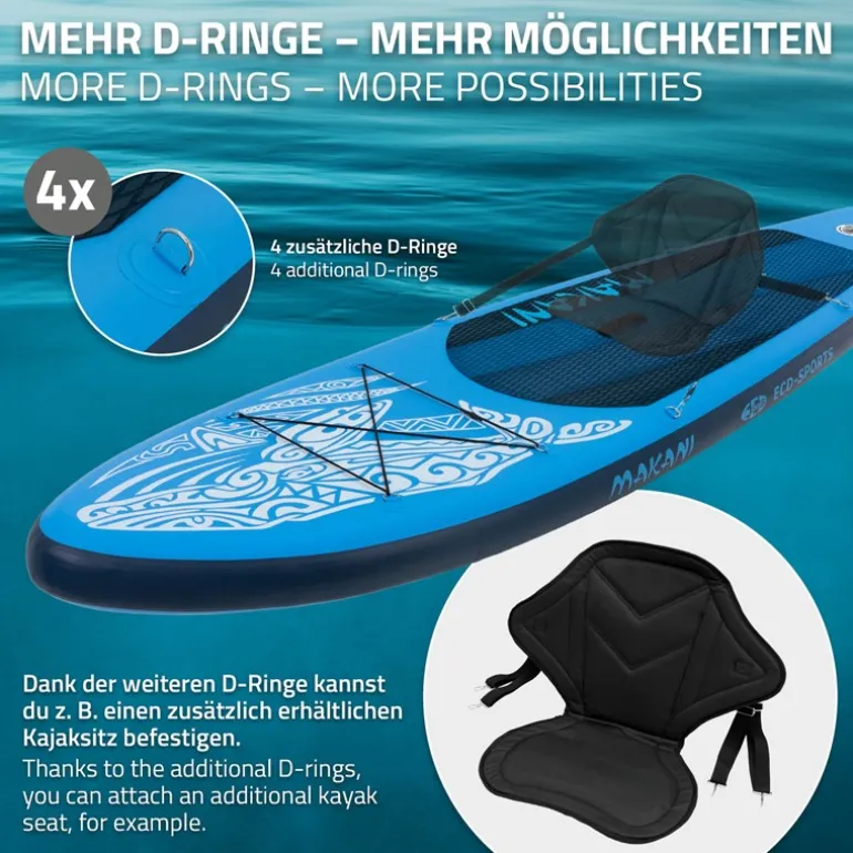 Stand Up Paddle aufblasbares SUP Board Makani 320x80x15 cm in Blau aus PVC inkl. Pumpe und Tragetasche