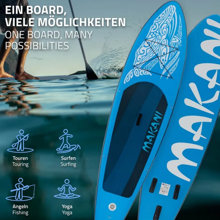 Stand Up Paddle aufblasbares SUP Board Makani 320x80x15 cm in Blau aus PVC inkl. Pumpe und Tragetasche