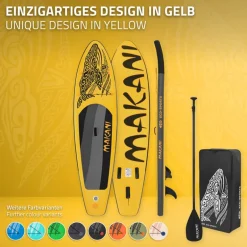 Stand Up Paddle aufblasbares SUP Board Makani 320x80x15 cm in Gelb aus PVC inkl. Pumpe und Tragetasche