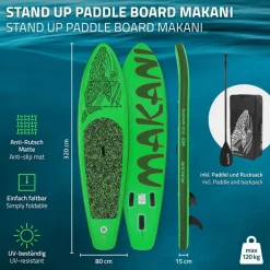 Stand Up Paddle aufblasbares SUP Board Makani 320x80x15 cm in Grün aus PVC inkl. Pumpe und Tragetasche