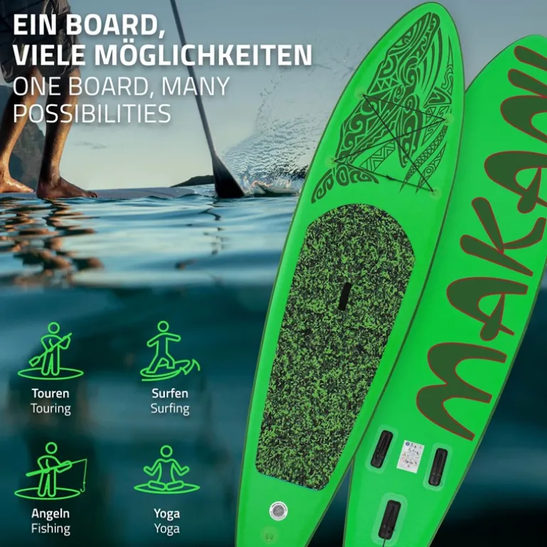 Stand Up Paddle aufblasbares SUP Board Makani 320x80x15 cm in Grün aus PVC inkl. Pumpe und Tragetasche