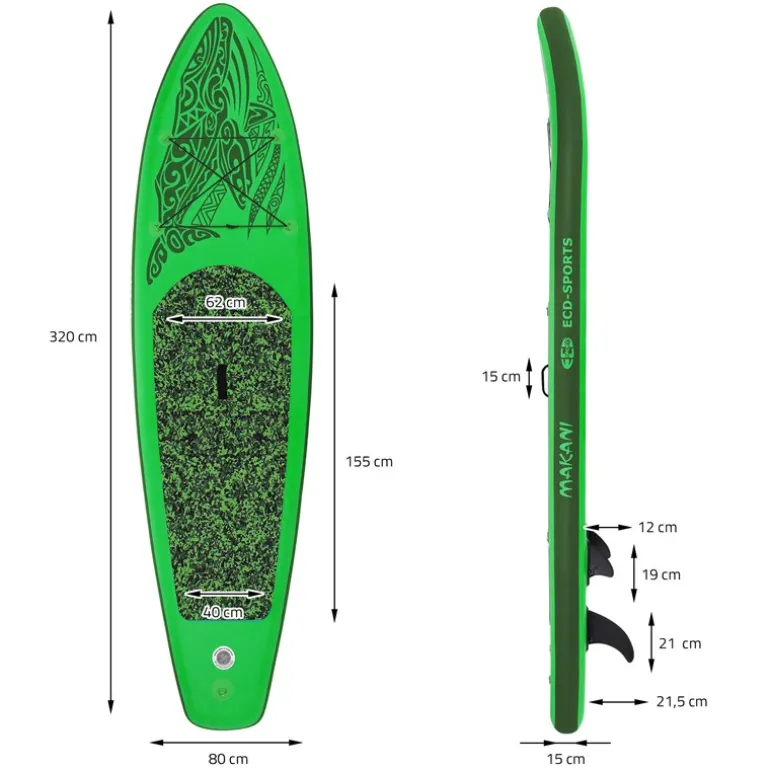 Stand Up Paddle aufblasbares SUP Board Makani 320x80x15 cm in Grün aus PVC inkl. Pumpe und Tragetasche