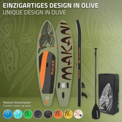 Stand Up Paddle aufblasbares SUP Board Makani 320x80x15 cm in Olive aus PVC inkl. Pumpe und Tragetasche