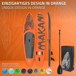 Stand Up Paddle aufblasbares SUP Board Makani 320x80x15 cm in Orange aus PVC inkl. Pumpe und Tragetasche