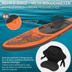 Stand Up Paddle aufblasbares SUP Board Makani 320x80x15 cm in Orange aus PVC inkl. Pumpe und Tragetasche