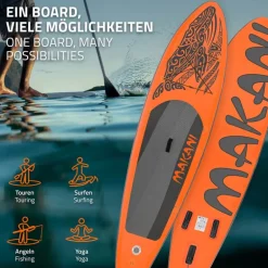 Stand Up Paddle aufblasbares SUP Board Makani 320x80x15 cm in Orange aus PVC inkl. Pumpe und Tragetasche
