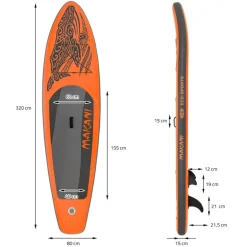 Stand Up Paddle aufblasbares SUP Board Makani 320x80x15 cm in Orange aus PVC inkl. Pumpe und Tragetasche