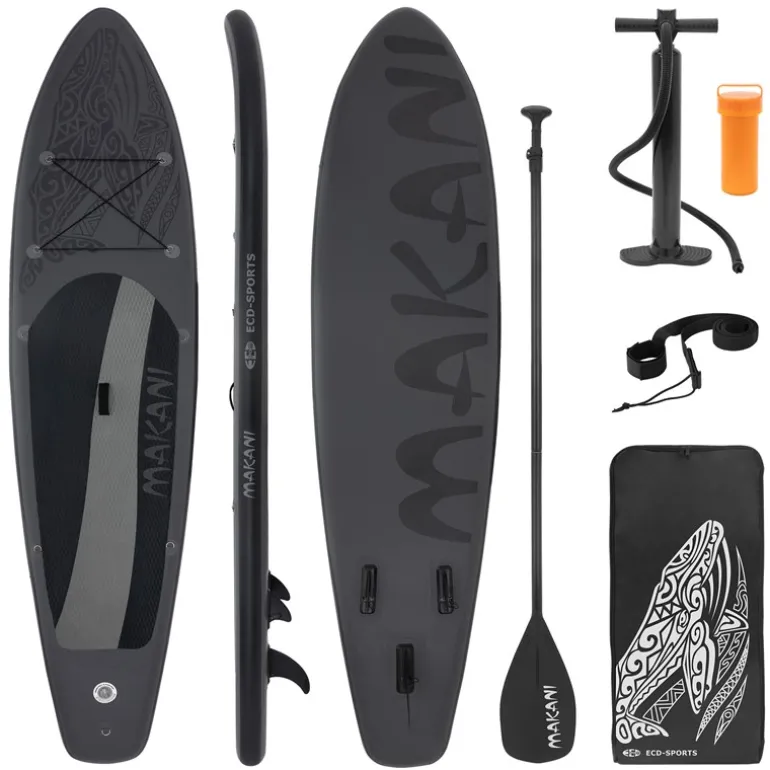 Stand Up Paddle aufblasbares SUP Board Makani 320x80x15 cm in Schwarz us PVC inkl. Pumpe und Tragetasche