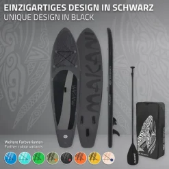 Stand Up Paddle aufblasbares SUP Board Makani 320x80x15 cm in Schwarz us PVC inkl. Pumpe und Tragetasche