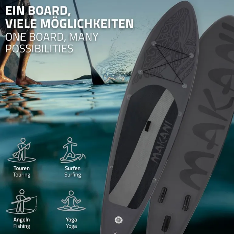 Stand Up Paddle aufblasbares SUP Board Makani 320x80x15 cm in Schwarz us PVC inkl. Pumpe und Tragetasche