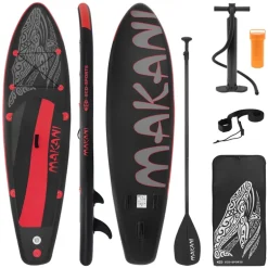 Stand Up Paddle aufblasbares SUP Board Makani 320x80x15 cm in Schwarz/Rot aus PVC inkl. Pumpe und Tragetasche