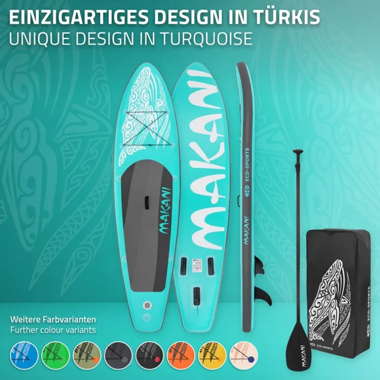 Stand Up Paddle aufblasbares SUP Board Makani 320x80x15 cm in Türkis aus PVC inkl. Pumpe und Tragetasche