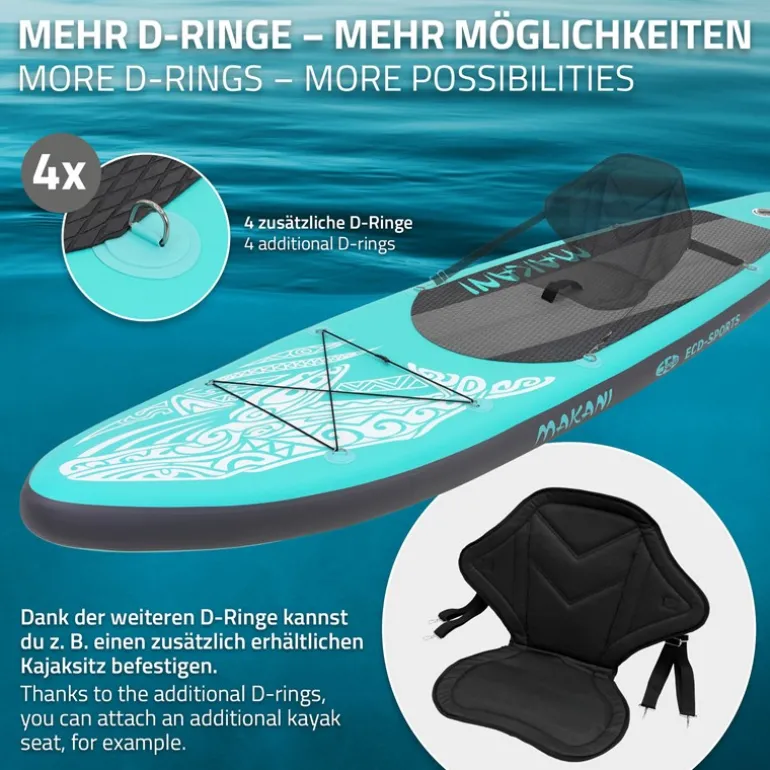 Stand Up Paddle aufblasbares SUP Board Makani 320x80x15 cm in Türkis aus PVC inkl. Pumpe und Tragetasche