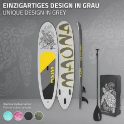 Stand Up Paddle aufblasbares SUP Board Maona 308x76x10 cm in Grau aus PVC inkl. Pumpe und Tragetasche