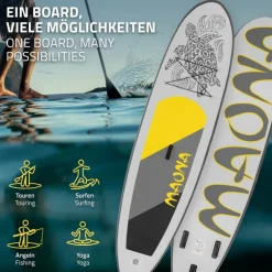 Stand Up Paddle aufblasbares SUP Board Maona 308x76x10 cm in Grau aus PVC inkl. Pumpe und Tragetasche