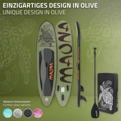 Stand Up Paddle aufblasbares SUP Board Maona 308x76x10 cm in Olive aus PVC inkl. Pumpe und Tragetasche