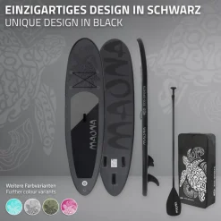 Stand Up Paddle aufblasbares SUP Board Maona 308x76x10 cm in Schwarz aus PVC inkl. Pumpe und Tragetasche