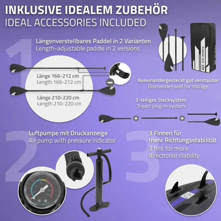 Stand Up Paddle aufblasbares SUP Board mit Kajak Sitz 320x82x15 cm in Schwarz aus PVC inkl. Pumpe und Tragetasche