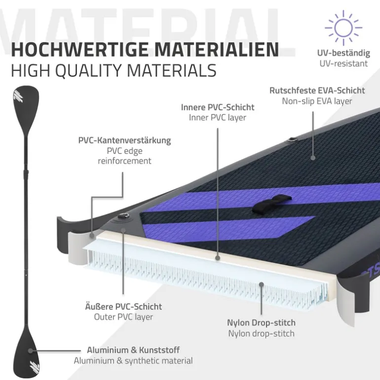 Stand Up Paddle aufblasbares SUP Board mit Kajak Sitz 320x82x15 cm in Schwarz aus PVC inkl. Pumpe und Tragetasche