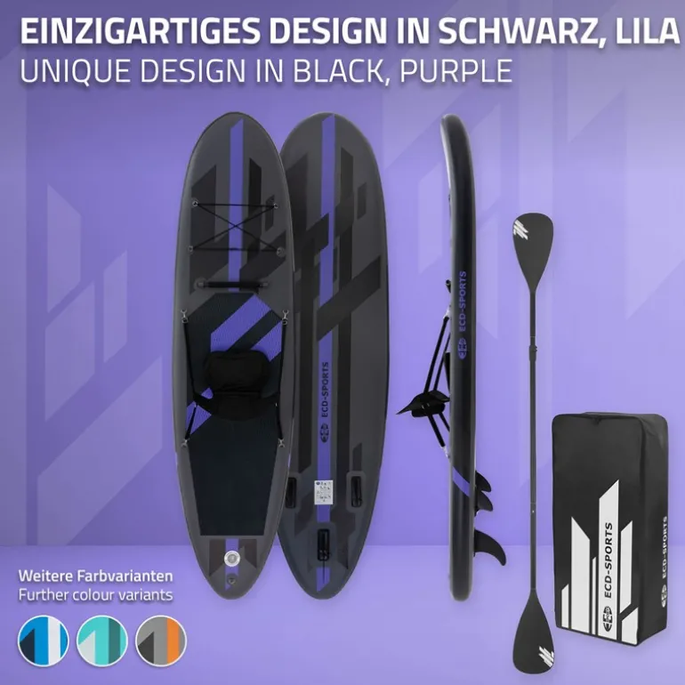 Stand Up Paddle aufblasbares SUP Board mit Kajak Sitz 320x82x15 cm in Schwarz aus PVC inkl. Pumpe und Tragetasche