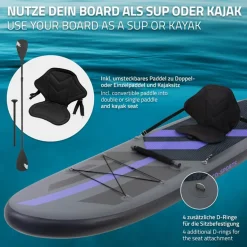Stand Up Paddle aufblasbares SUP Board mit Kajak Sitz 320x82x15 cm in Schwarz aus PVC inkl. Pumpe und Tragetasche