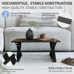 2 Stück Tischbeine Bankkufen B43xH40 cm Tischkufen X-Form aus Stahl pulverbeschichtet Schwarz ML-Design