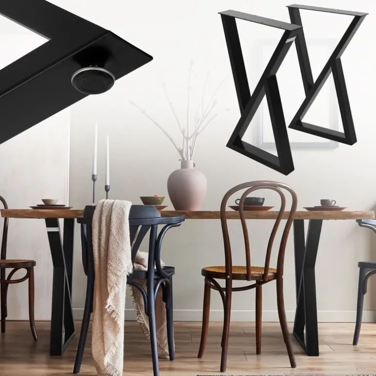 2 Stück Tischbeine B40xH71 cm Tischkufen X-Form aus Stahl pulverbeschichtet Schwarz ML-Design