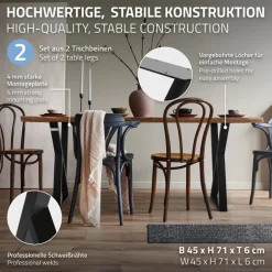 2 Stück Tischbeine B40xH71 cm Tischkufen X-Form aus Stahl pulverbeschichtet Schwarz ML-Design