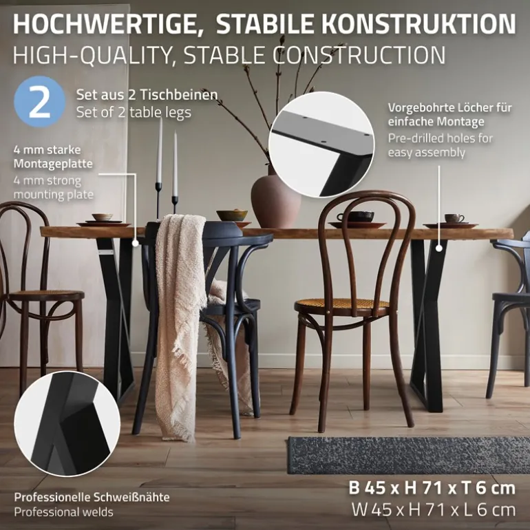 2 Stück Tischbeine B40xH71 cm Tischkufen X-Form aus Stahl pulverbeschichtet Schwarz ML-Design