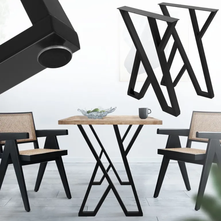 2 Stück Tischbeine B50xH71 cm Tischkufen X-Form Stahl pulverbeschichtet Schwarz ML-Design