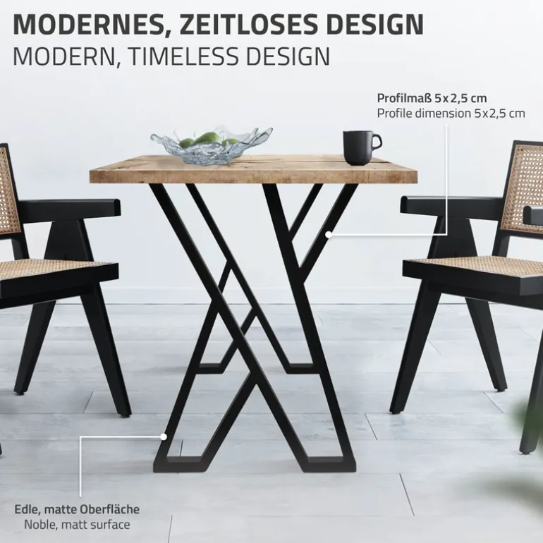 2 Stück Tischbeine B50xH71 cm Tischkufen X-Form Stahl pulverbeschichtet Schwarz ML-Design